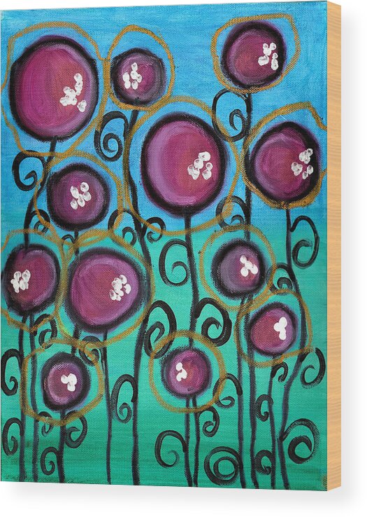 Abstract Flowers Wood Print featuring the painting Morato Flowers by Abril Andrade