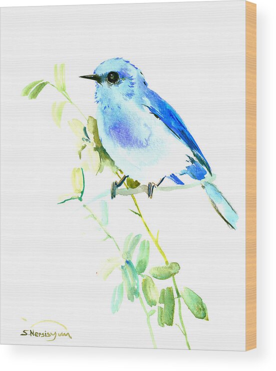 Bluebird Wood Print featuring the painting Mountains Bluebird by Suren Nersisyan