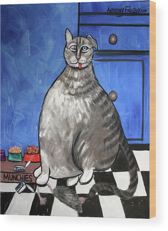  Abstract Wood Print featuring the painting My Fat Cat On Medical Catnip by Anthony Falbo