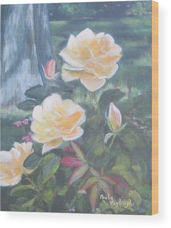Roses Wood Print featuring the painting My Yellow Roses by Paula Pagliughi