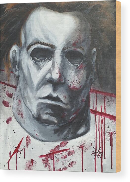 Myers Wood Print featuring the painting Myers halloween by Tyler Haddox