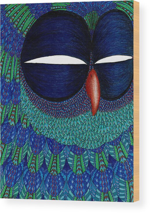 Owl Wood Print featuring the drawing Mystic Sovicka by Baruska A Michalcikova