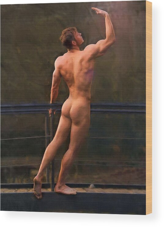 Troy Caperton Wood Print featuring the painting Naked on a Rail by Troy Caperton
