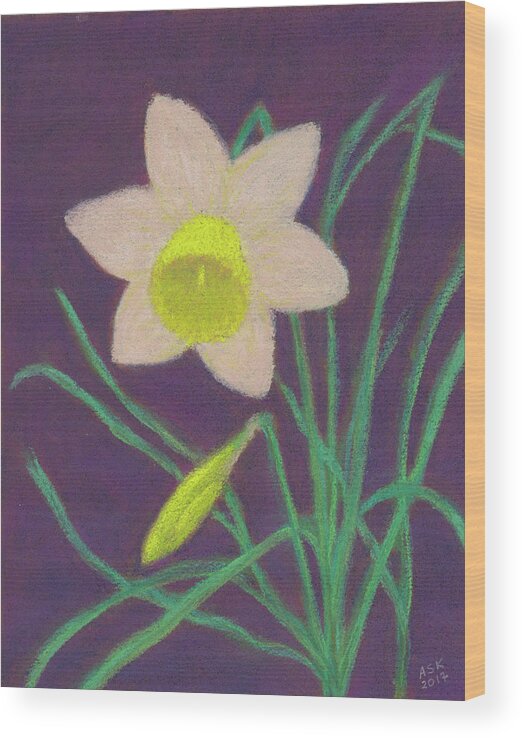 Spring Flowers Wood Print featuring the pastel Narcissus Hello by Anne Katzeff