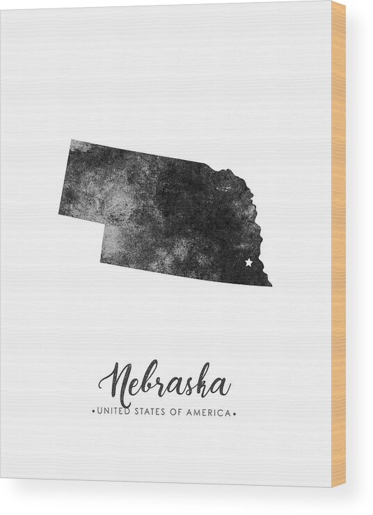 Nebraska Wood Print featuring the mixed media Nebraska State Map Art - Grunge Silhouette by Studio Grafiikka