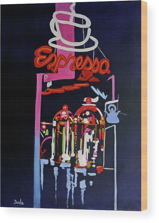 Neon Glow Wood Print featuring the painting Neon Glow,Brass n Copper Expresso Bar by Susan Duda