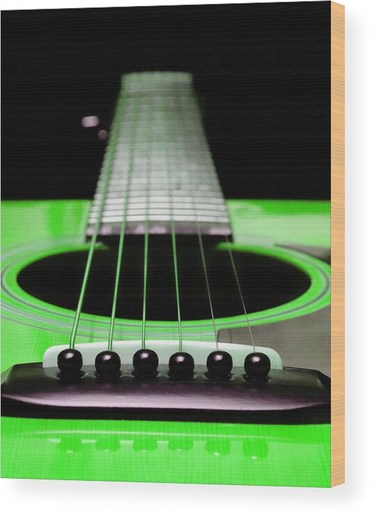Andee Design Guitar Wood Print featuring the photograph Neon Green Guitar 18 by Andee Design