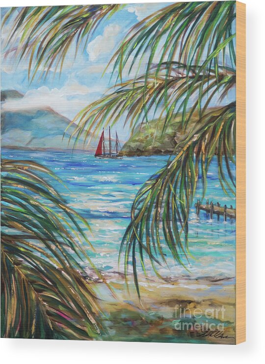 #tropical Wood Print featuring the painting Nevis in the Distance by Linda Olsen