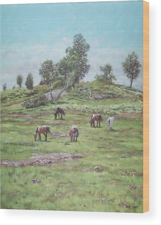Horses Wood Print featuring the painting New Forest Lyndhurst Hampshire by Martin Davey