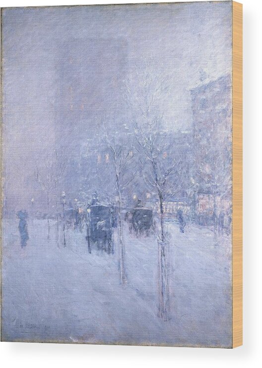Frederick Childe Hassam (american Wood Print featuring the painting New York Winter by MotionAge Designs