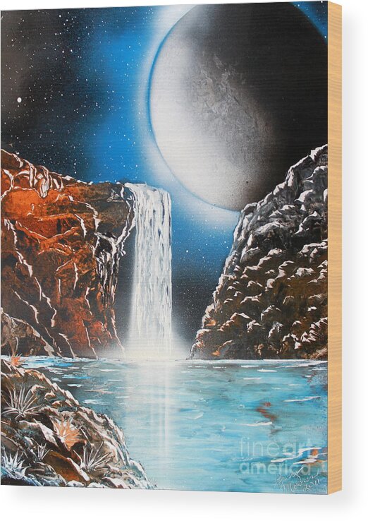 Space Art Wood Print featuring the painting Night Falls 4679 by Greg Moores