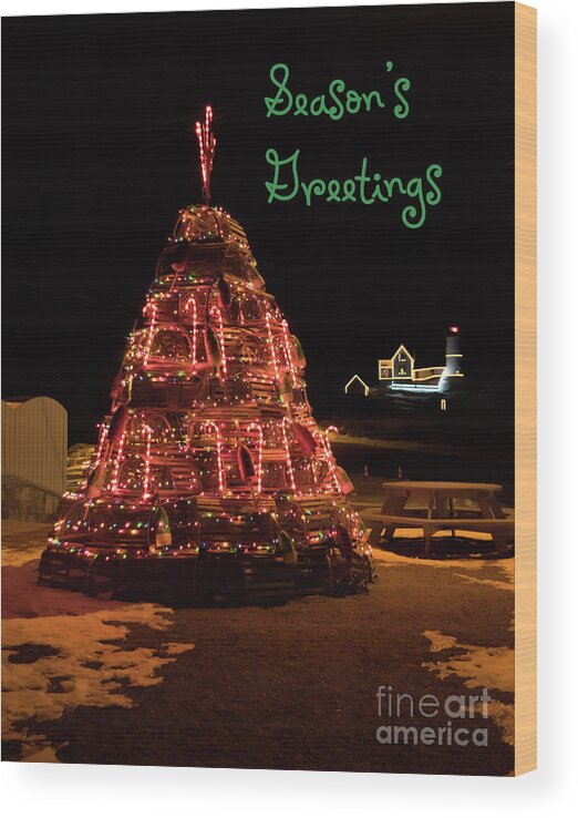 Nubble Light Wood Print featuring the photograph Nubble Light - Season's Greetings by Patrick Fennell