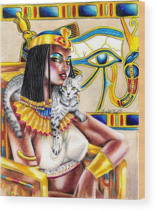 Egyptian Mau Wood Print featuring the drawing Nubian Queen by Scarlett Royale