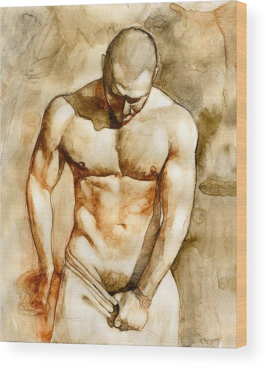Male Nude Wood Print featuring the painting Nude 43 by Chris Lopez