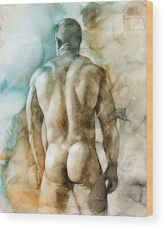 Male Wood Print featuring the painting Nude 51 by Chris Lopez