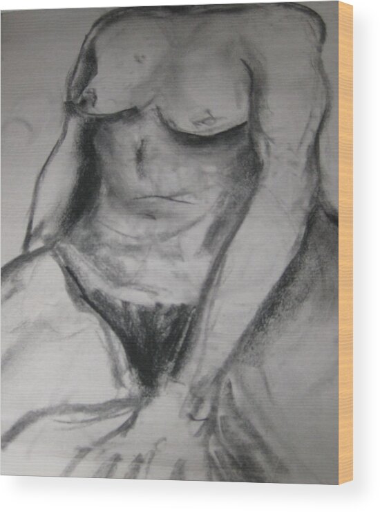 Nudes Wood Print featuring the drawing Nude Seated by Carole Johnson