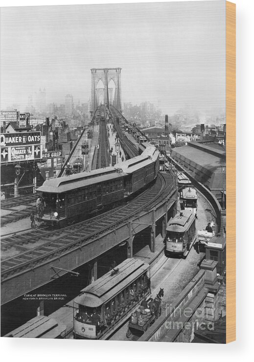1898 Wood Print featuring the photograph Ny: Brooklyn Bridge, 1898 by Granger