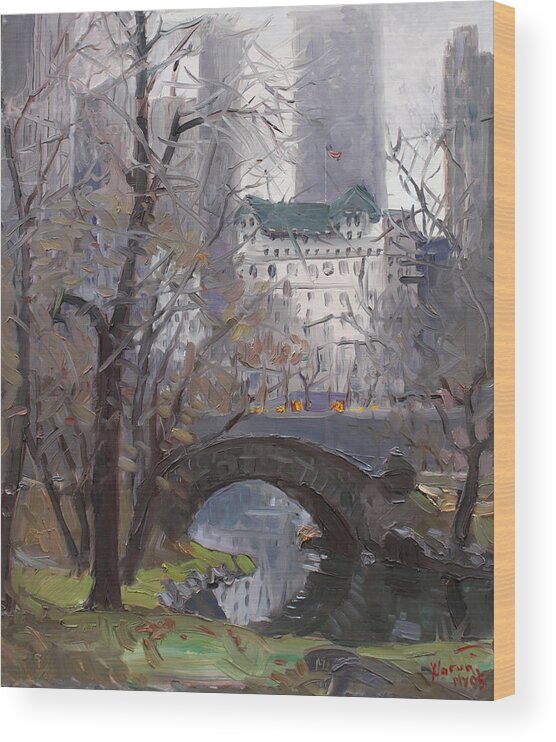 New York City Wood Print featuring the painting NYC Central Park by Ylli Haruni
