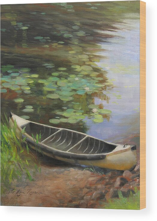 Canoe Wood Print featuring the painting Old Canoe by Anna Rose Bain
