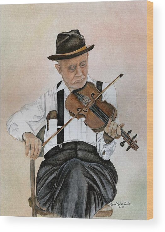 Fiddle Wood Print featuring the painting Old Time Fiddler by Robin Martin Parrish