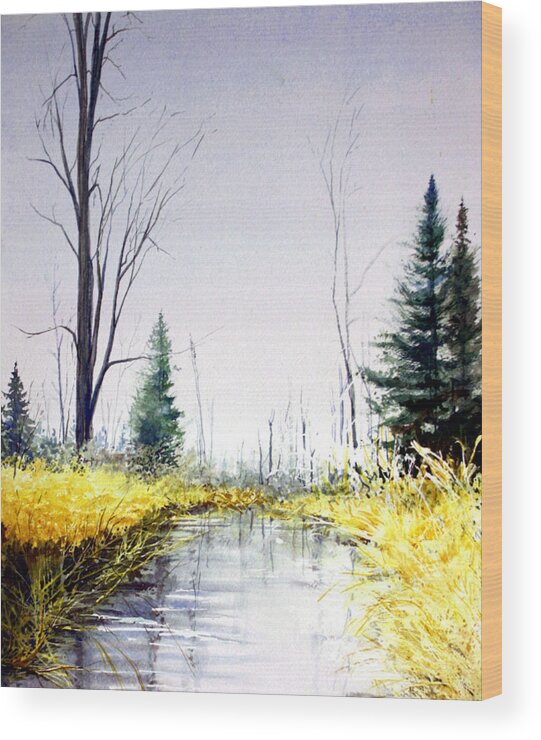River Wood Print featuring the painting On Silver Pond by Ken Marsden