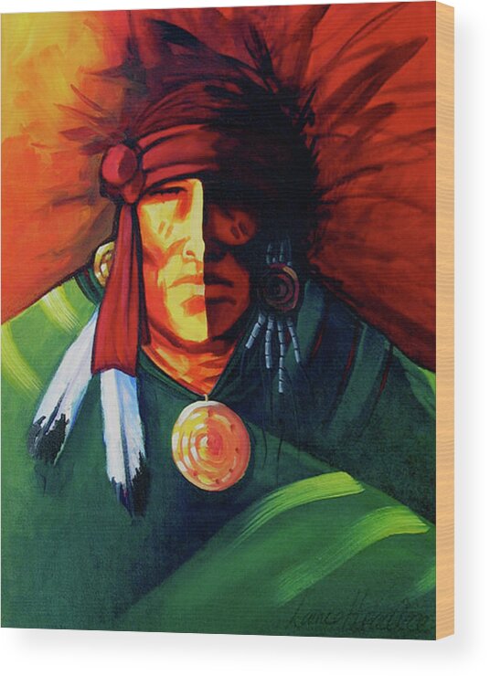 Contemporary Native American Art Wood Print featuring the painting One Eye by Lance Headlee