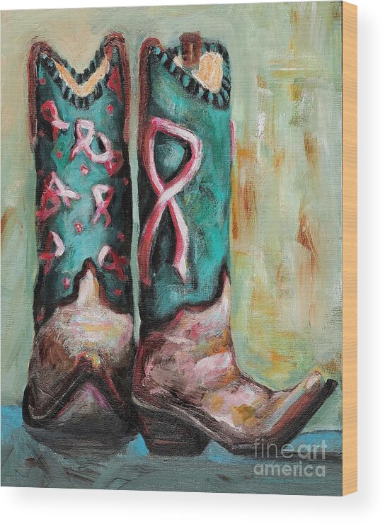 Western Art Wood Print featuring the painting One Size Fits All by Frances Marino