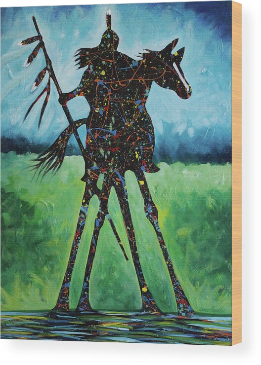 Colorful Wood Print featuring the painting One Warrior by Lance Headlee