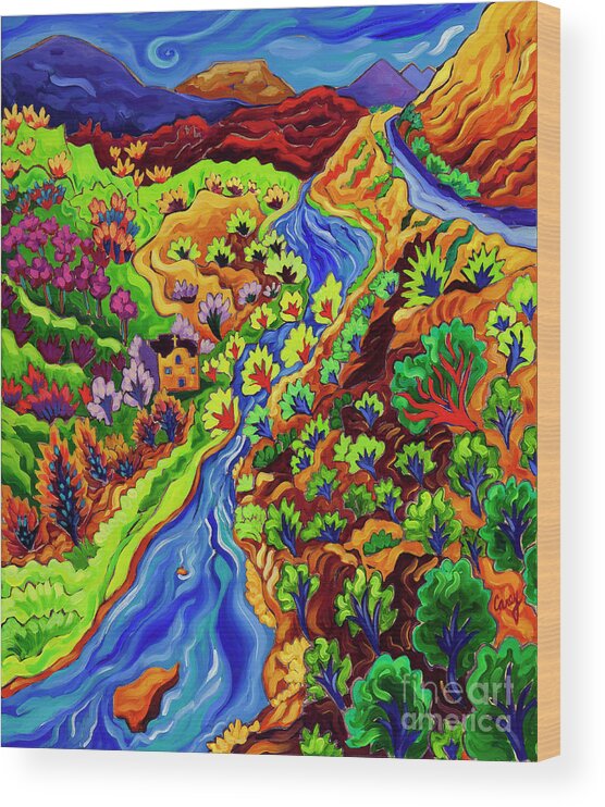 Rio Grande Wood Print featuring the painting Orchard Valley by Cathy Carey
