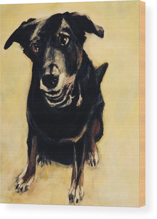 Dog Wood Print featuring the painting Otto the Dog by Denice Palanuk Wilson