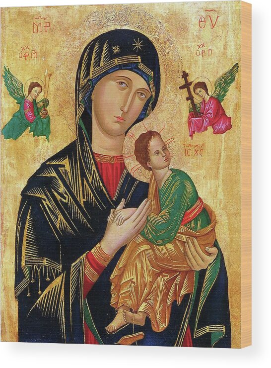 Our Wood Print featuring the painting Our Lady of Perpetual Help Icon by Magdalena Walulik