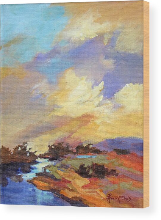 Landscape Wood Print featuring the painting Painted Sky by Rae Andrews