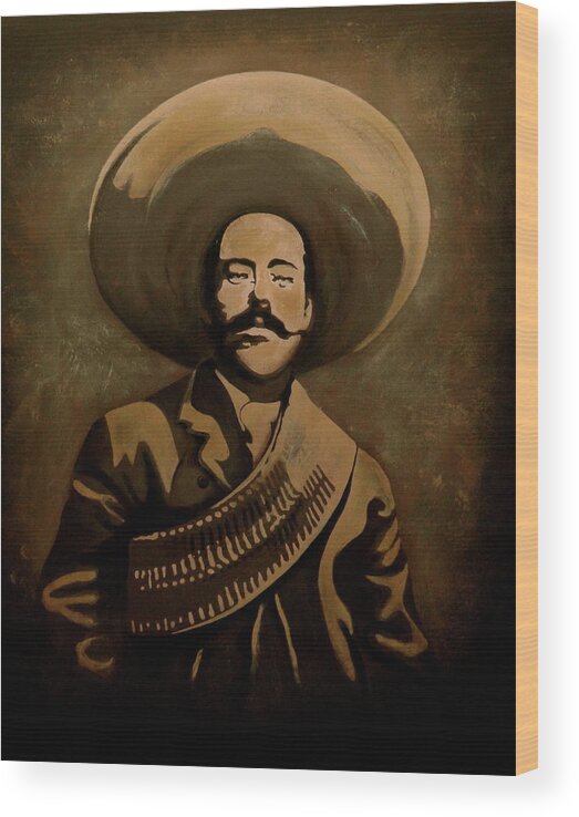 Portrait Wood Print featuring the painting Pancho Villa by Leizel Grant