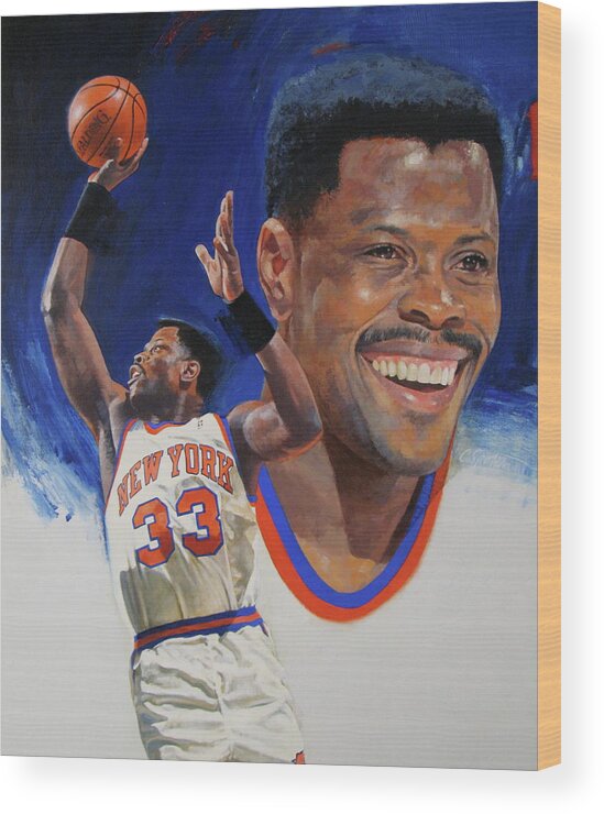 Oil/alkyd Wood Print featuring the painting Patrick Ewing by Cliff Spohn