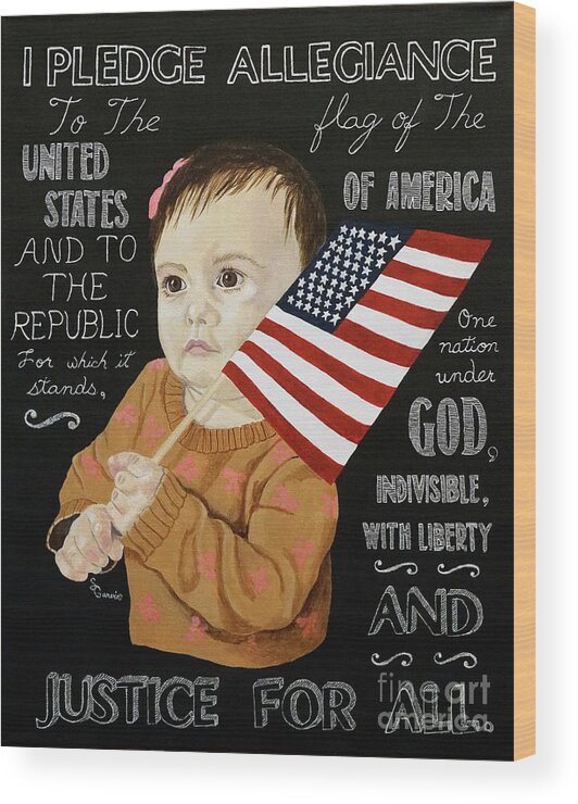 Baby Wood Print featuring the painting Patriotic Baby Girl by Stacy Garvin
