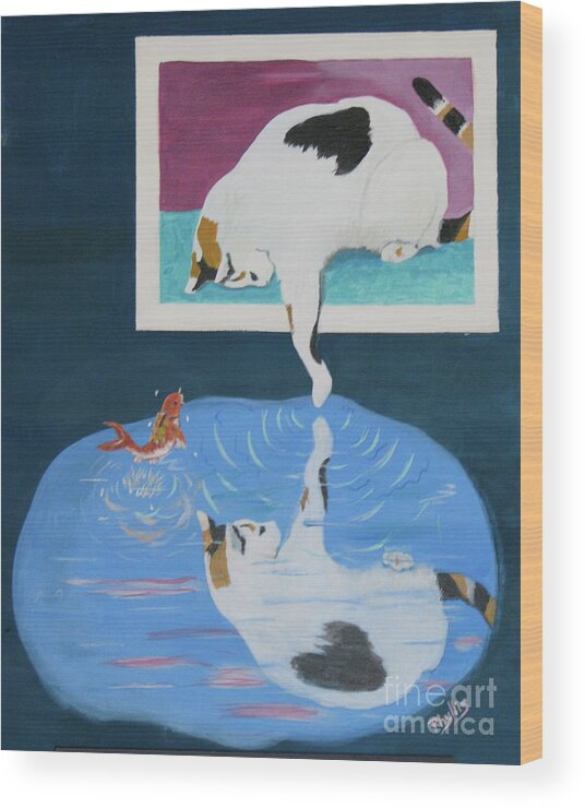 Calico Kitty Wood Print featuring the painting Paws and Effect by Phyllis Kaltenbach