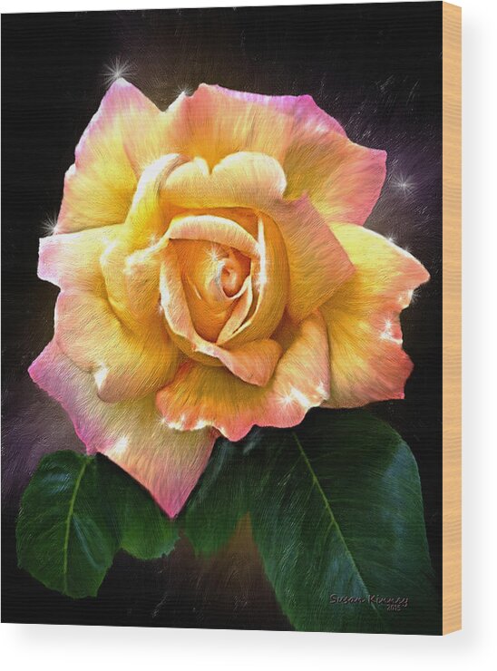 Rose Wood Print featuring the painting Peace Rose by Susan Kinney