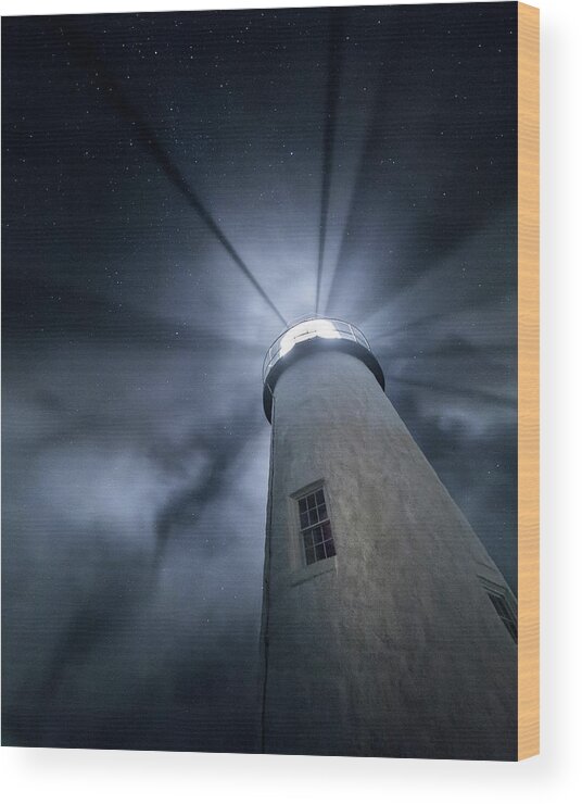 Maine Wood Print featuring the photograph Pemaquid Stars and Fog by Colin Chase