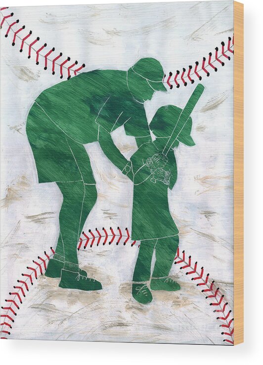 Lori Kingston Wood Print featuring the mixed media People At Work - The Little League Coach by Lori Kingston
