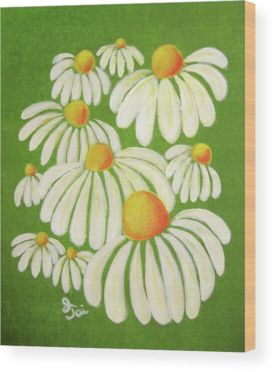 Daisy Wood Print featuring the painting Perky Daisies by Oiyee At Oystudio