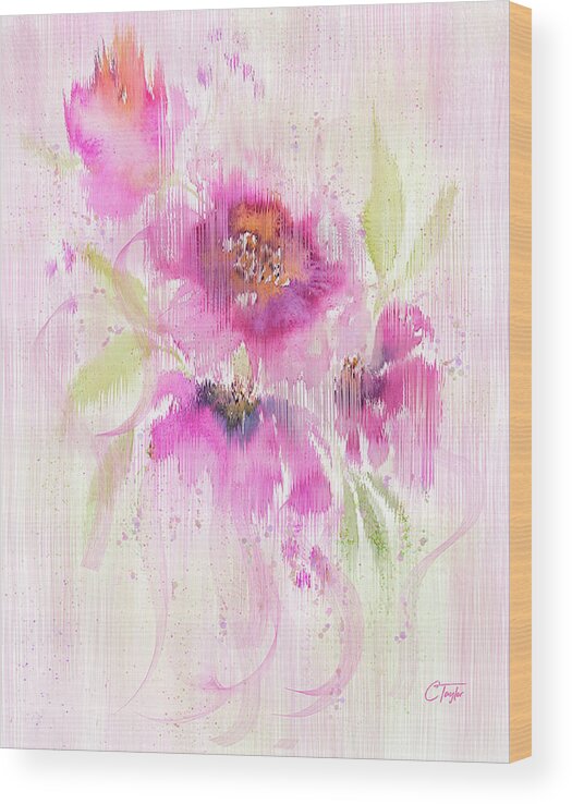 Watercolor Flowers Wood Print featuring the painting Power Puffs by Colleen Taylor