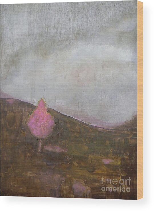 Landscape Wood Print featuring the painting Pink Flowering Tree by Vesna Antic