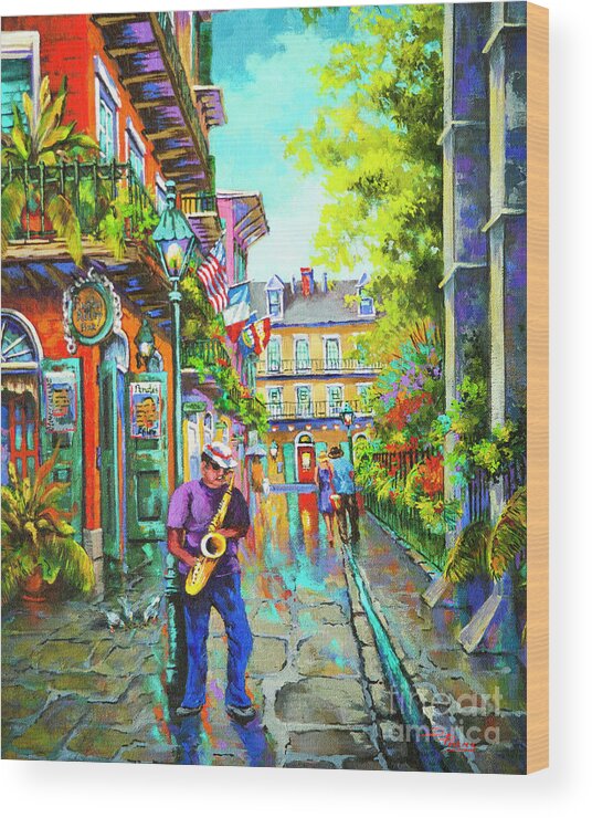 New Orleans Art Wood Print featuring the painting Pirate Sax by Dianne Parks