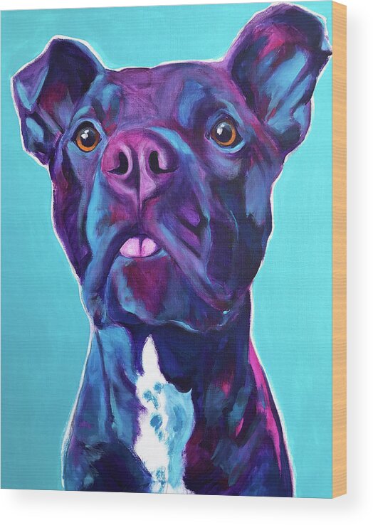 Pet Portrait Wood Print featuring the painting Pit Bull - Neko by Dawg Painter
