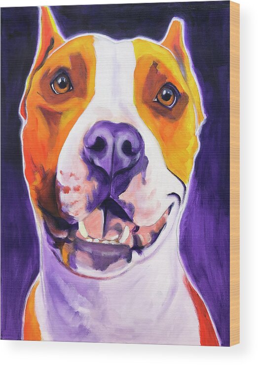 Pet Portrait Wood Print featuring the painting Pit Bull - Rexy by Dawg Painter