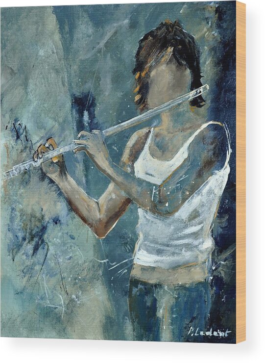 Music Wood Print featuring the painting Playing the flute by Pol Ledent