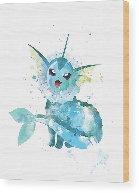 Pokemon Wood Print featuring the mixed media Vaporeon by Monn Print