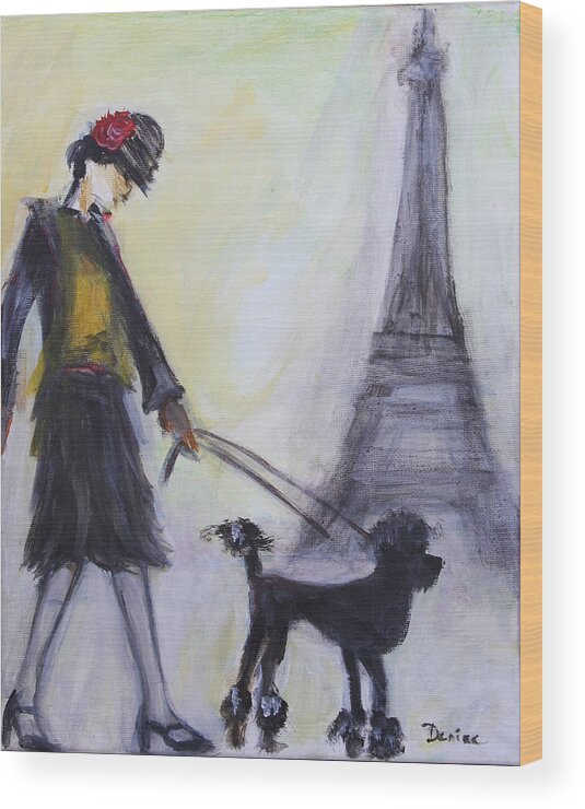 Lady Wood Print featuring the painting Poodle in Paris by Denice Palanuk Wilson