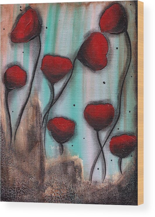 Poppies Wood Print featuring the painting Poppies by Abril Andrade