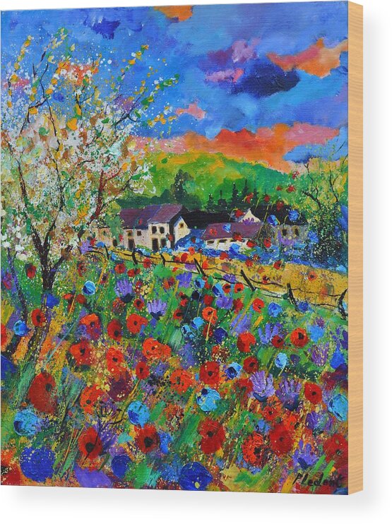 Poppies Wood Print featuring the painting Poppies in Sorinnes by Pol Ledent